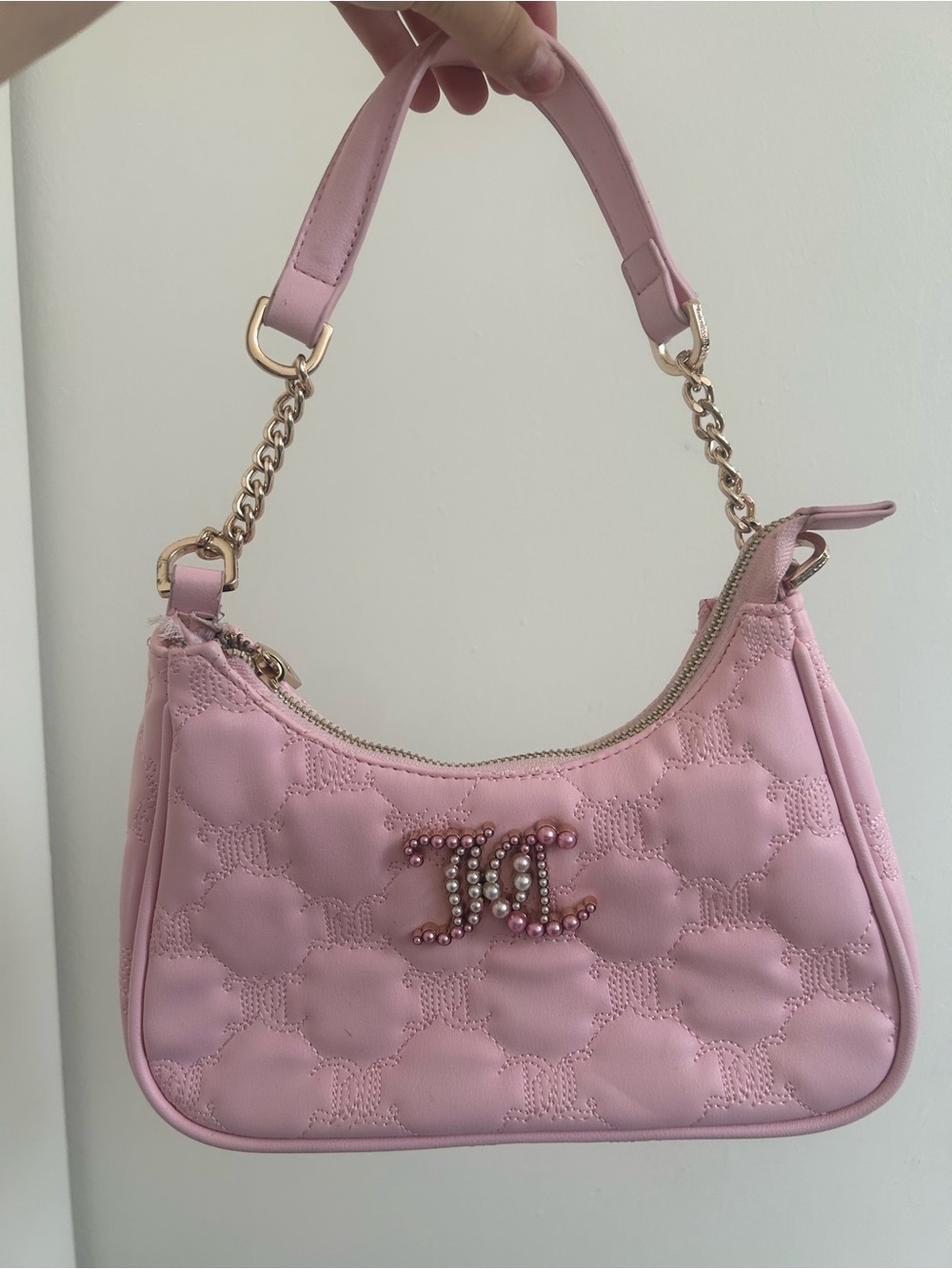 Juicy Couture Pink Quilted Pearl-Logo Shoulder Bag
